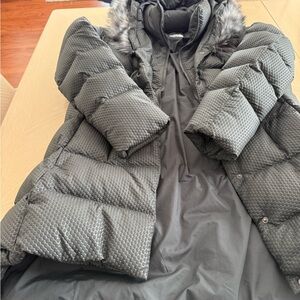 The North Face Gray Puffer Jacket with Faux Fur Trim